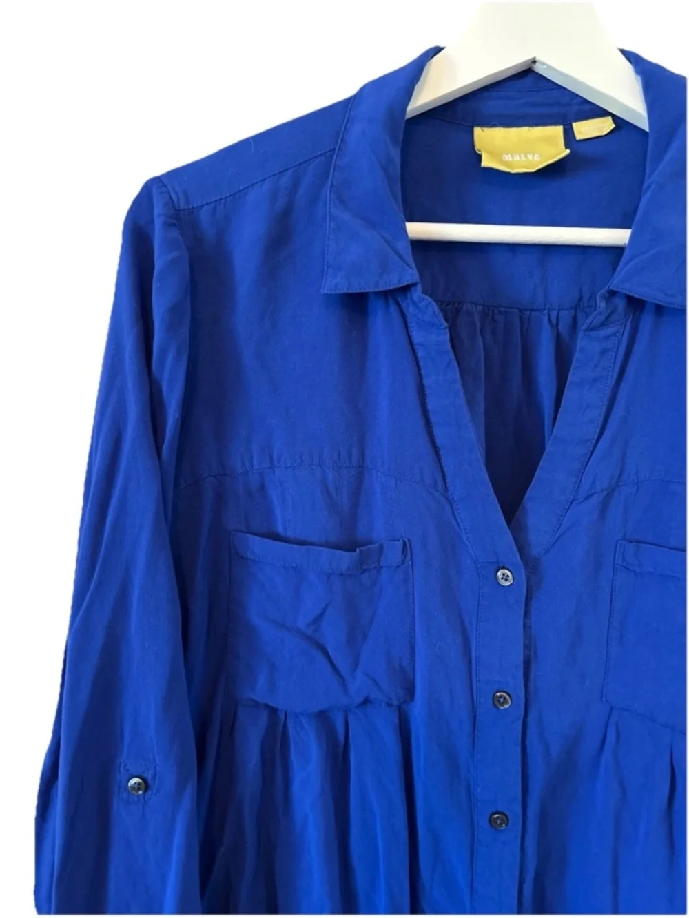 Anthropologie Maeve Royal Blue Button Front Blouse Medium Long Sleeve - Picture 3 of 6